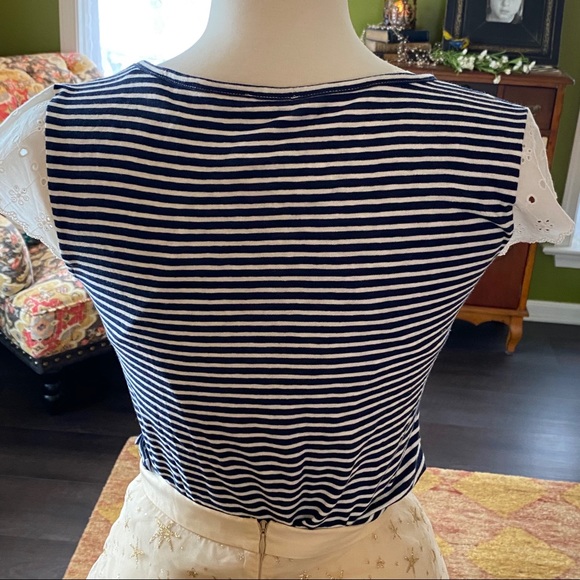 J Crew navy white striped cotton tee cap sleeve xs - Picture 3 of 4